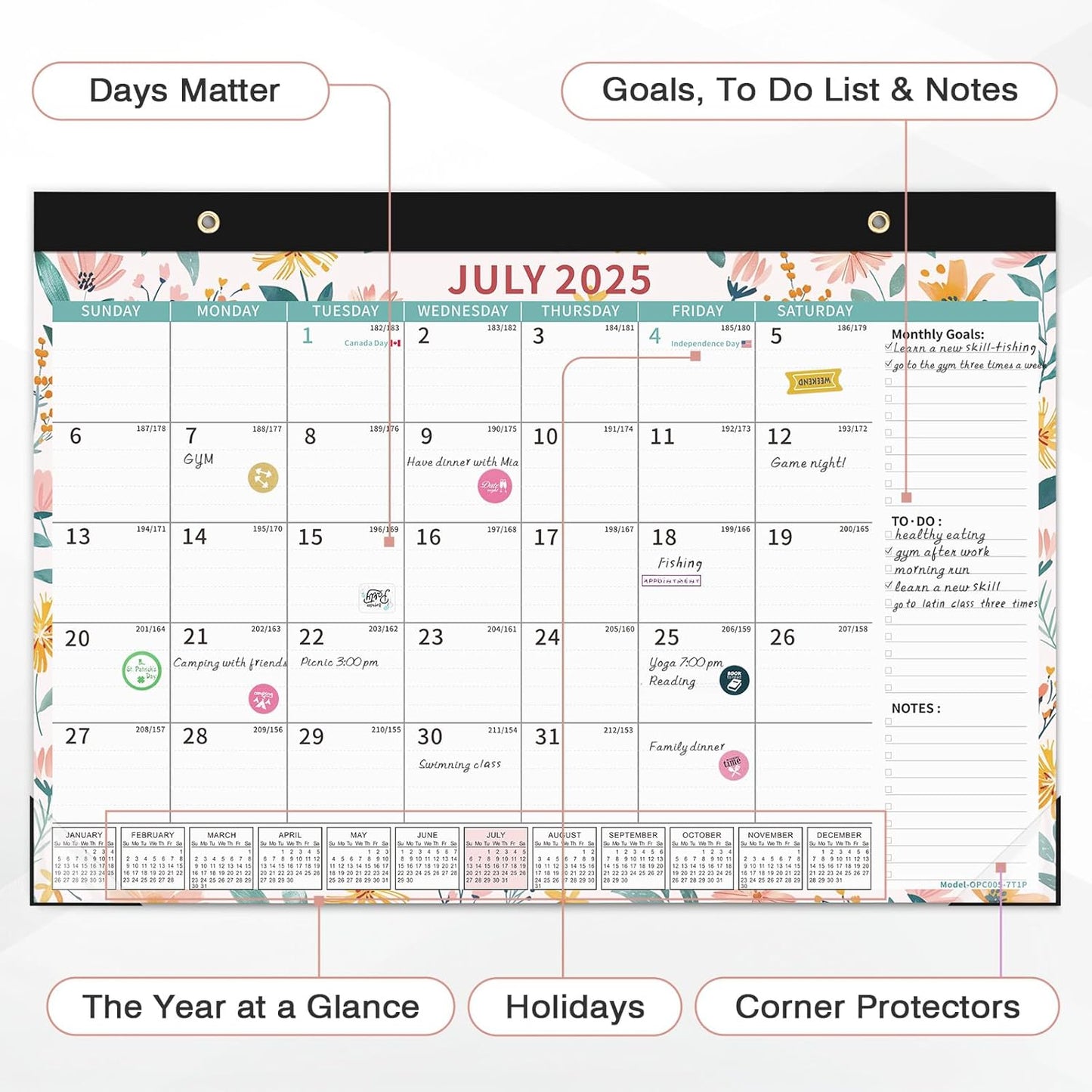 Ospelelf Desk Calendar 2025-2026, Magnetic Fridge Wall Calendar, 18 Month Monthly Large Calendar Planner with Plastic Cover 17" X 12", July 2025 to December 2026 Ditsy Floral