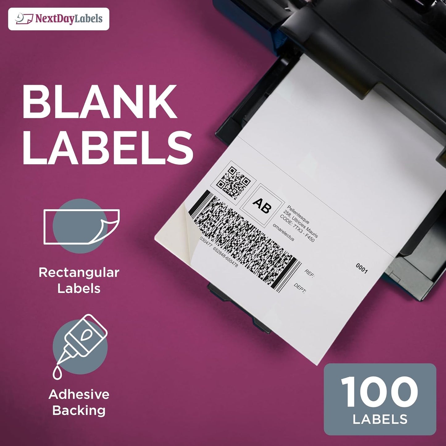NextDayLabels – 8-1/2" x 5-1/2" Rectangular Sticker Labels for Printer - White Laser/Inkjet Printer Labels Return Address Labels Shipping Label Stickers (100 Sheets, 2 Per Sheet, 200 Labels)