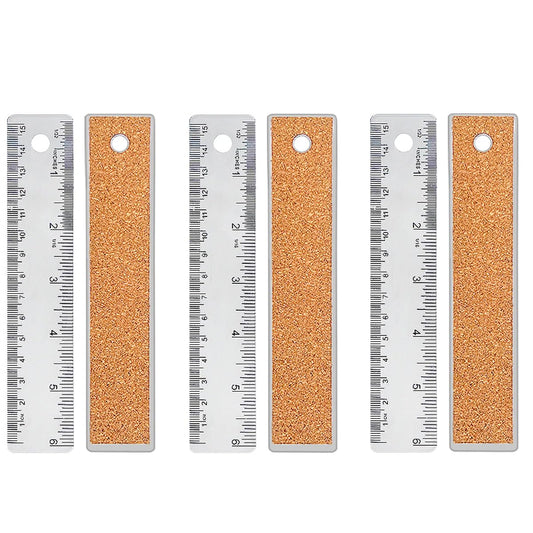3 Pcs 6 Inch Metal Ruler Stainless Steel Metal Ruler with Cork Backing, Non-Slip Rulers with Inch and Centimeters, Straight Edge Cork Base Rulers for Student School Office Drafting Tools