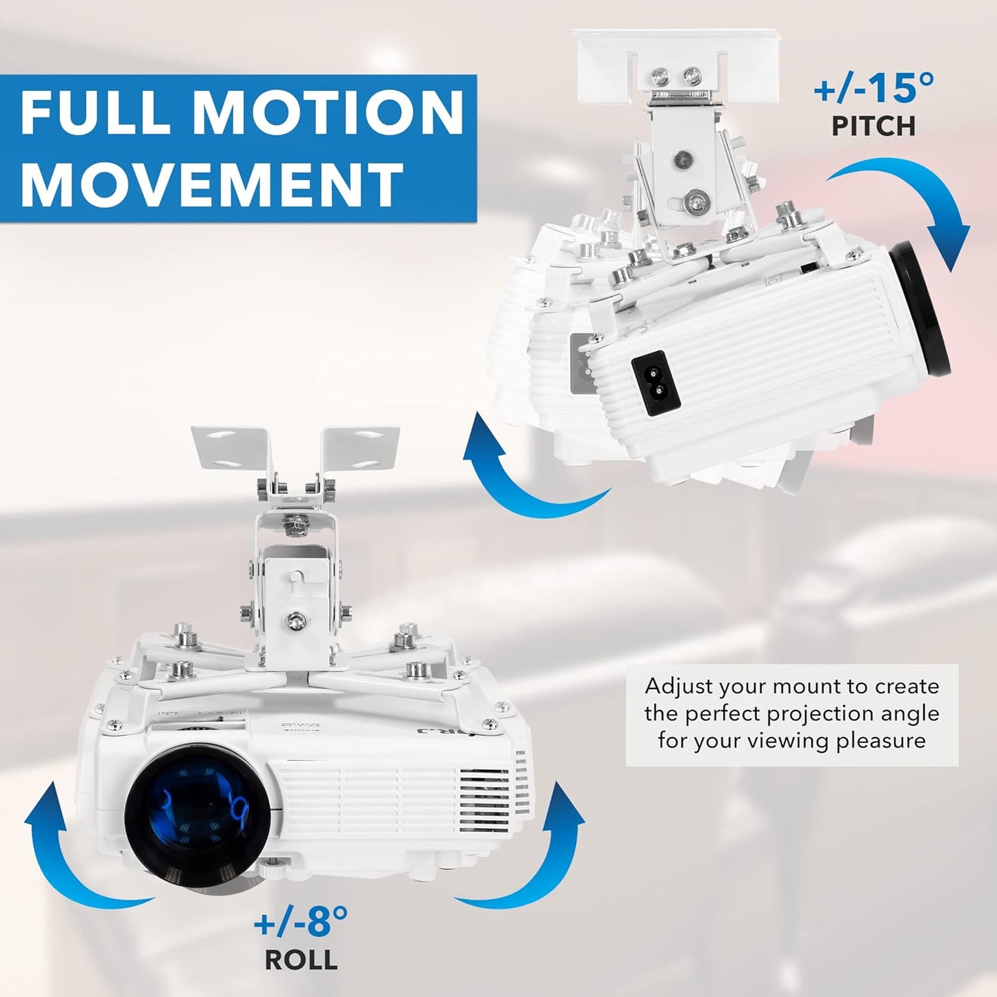Mount-It! Wall or Ceiling Projector Mount with Universal LCD/DLP Mounting for Epson, Optoma, Benq, ViewSonic Projectors, 44lb Load Capacity, White