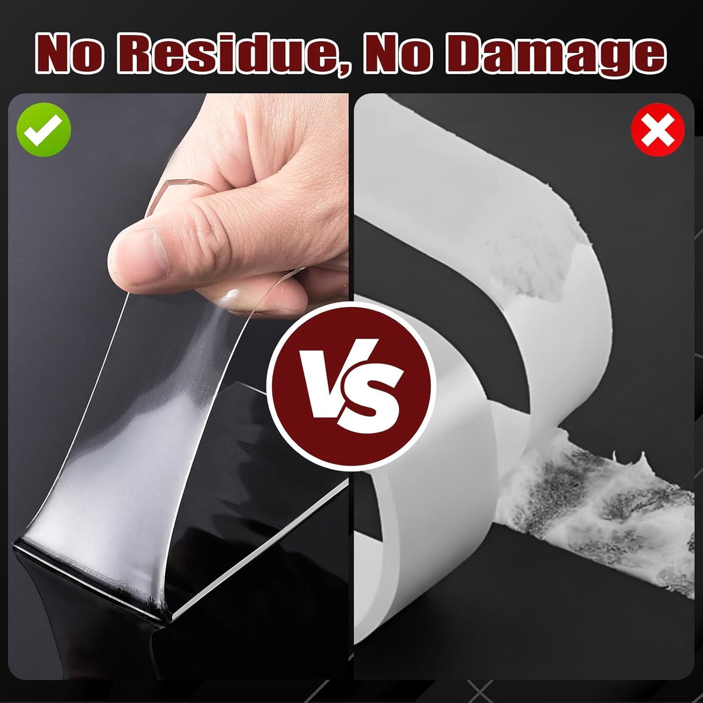 Navona 70 Pcs Pre-Cut Heavy Duty Double-Sided Nano Tape – 1 & 2 Inch Rectangular and Round Adhesive Strips, Transparent, Removable, Reusable Mounting Tape for Home and Office Use