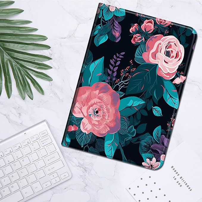 for All-New Kindle Fire 7 Tablet Case (12th Gen, 2022 Release),Slim Lightweight Smart Shell Stand Cover with Auto Wake/Sleep for Amazon Fire 7 Kids Tablet,Pink Flowers