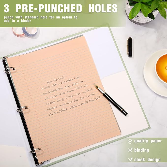 PerKoop 600 Sheets Colored Loose Leaf Paper 8.5" x 11" college ruled Lined 3 Hole Punched notebook Filler Paper for 3 Ring Binders Office School Supplies (Retro Color)