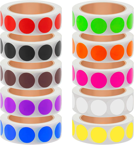 5000 PCS 1/2 Inch Solid Round Color Coding Labels Roll, Self-Adhesive Circle Dot Sticker 10 Assorted Colors for Inventory and Home Organize, File Classification
