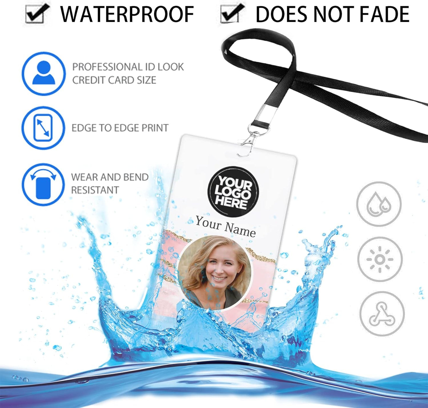 Custom Id Badge, Personalized Employee Photo Identification Card with Lanyard, Durable ID Card for Office Worker Doctor Nurse Student-Vertical-Template6