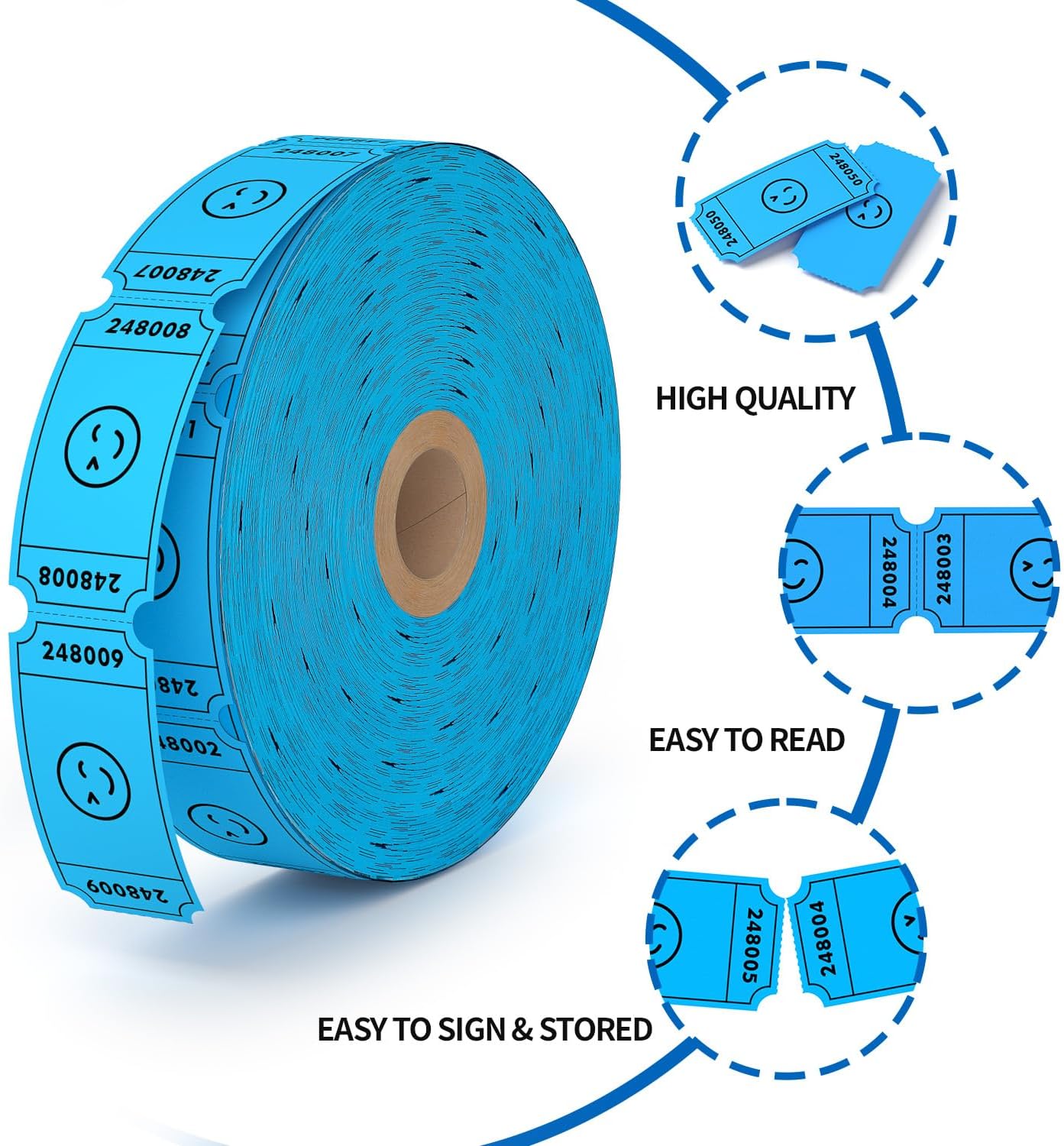 Methdic 1000 Smile Raffle Tickets Blue, Single Roll, Ticket for Events, Entry, Class Reward, Fundraiser & Prizes