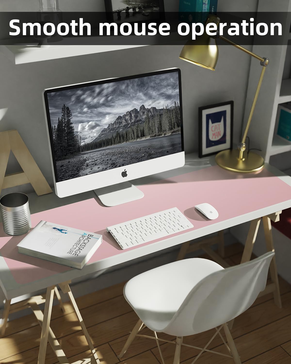 Leather Desk Pad Protector, Large Desk Mat, Mouse Pad, Non-Slip PU Leather Desk Blotter,Desk Cover mat,Desk mat for Keyboard and Mouse,Mat for Office&Home (Rose Pink, 48" x 17")