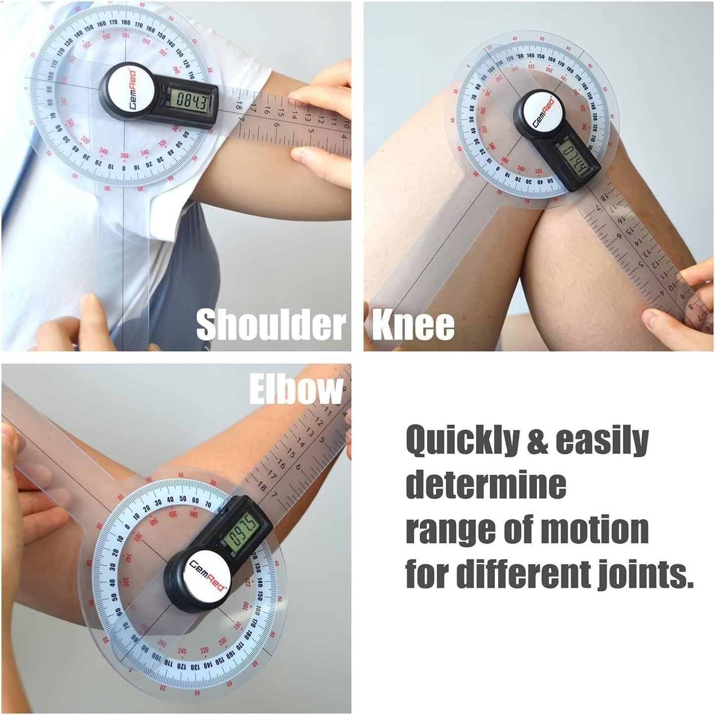 GemRed 12" Digital Goniometer 360 Degree Physical Therapy Plastic Protractor for Joint Range of Motion ROM Measurement