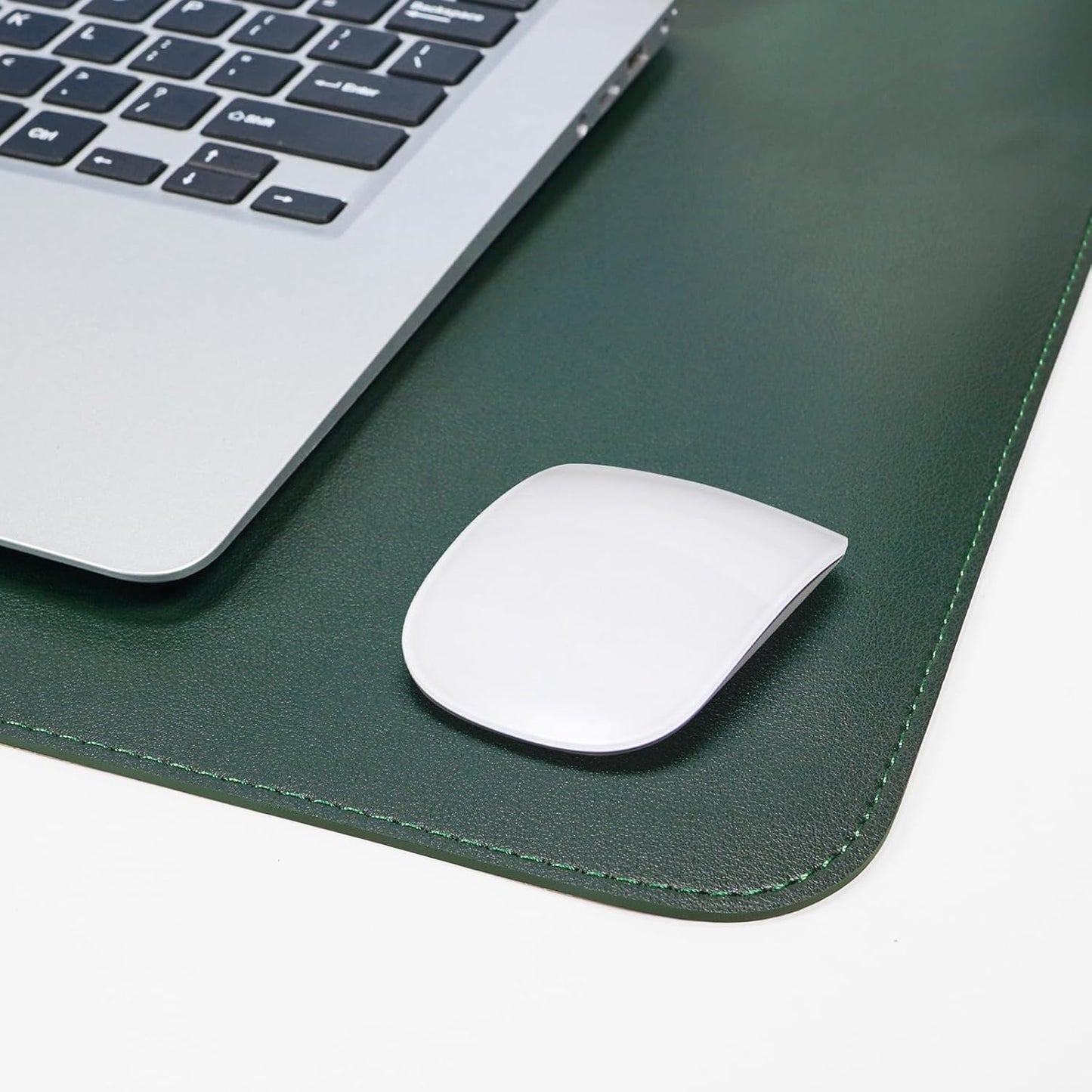 AFIING Leather Desk pad Protector, Large Non-Slip Office Desk Mat with Natural Cork & PU Leather, Waterproof Writing Mouse Pad for Office and Home (55in*17in,Dark Green)