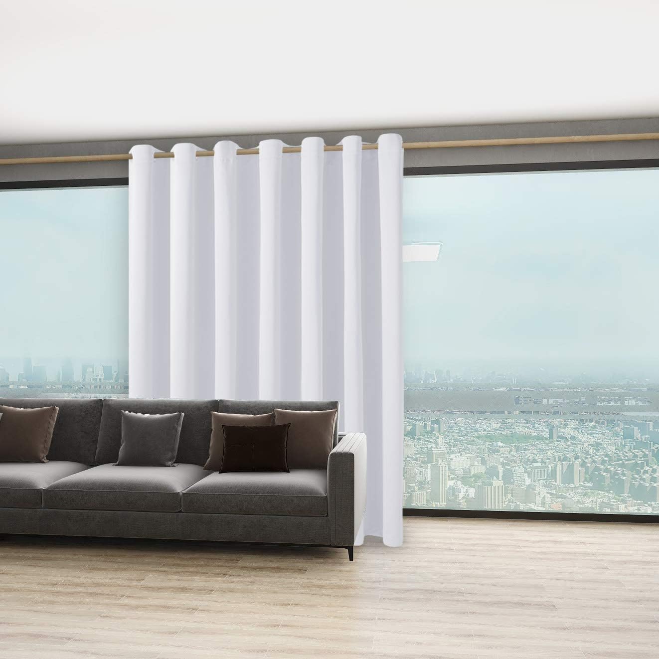 BONZER Extra Wide Room Divider Curtain Screen Partitions Total Privacy Wall Blackout Curtains for Shared Room, 96L x 150W Inch (8L x 12.5W ft), 1 Panel, Greyish White