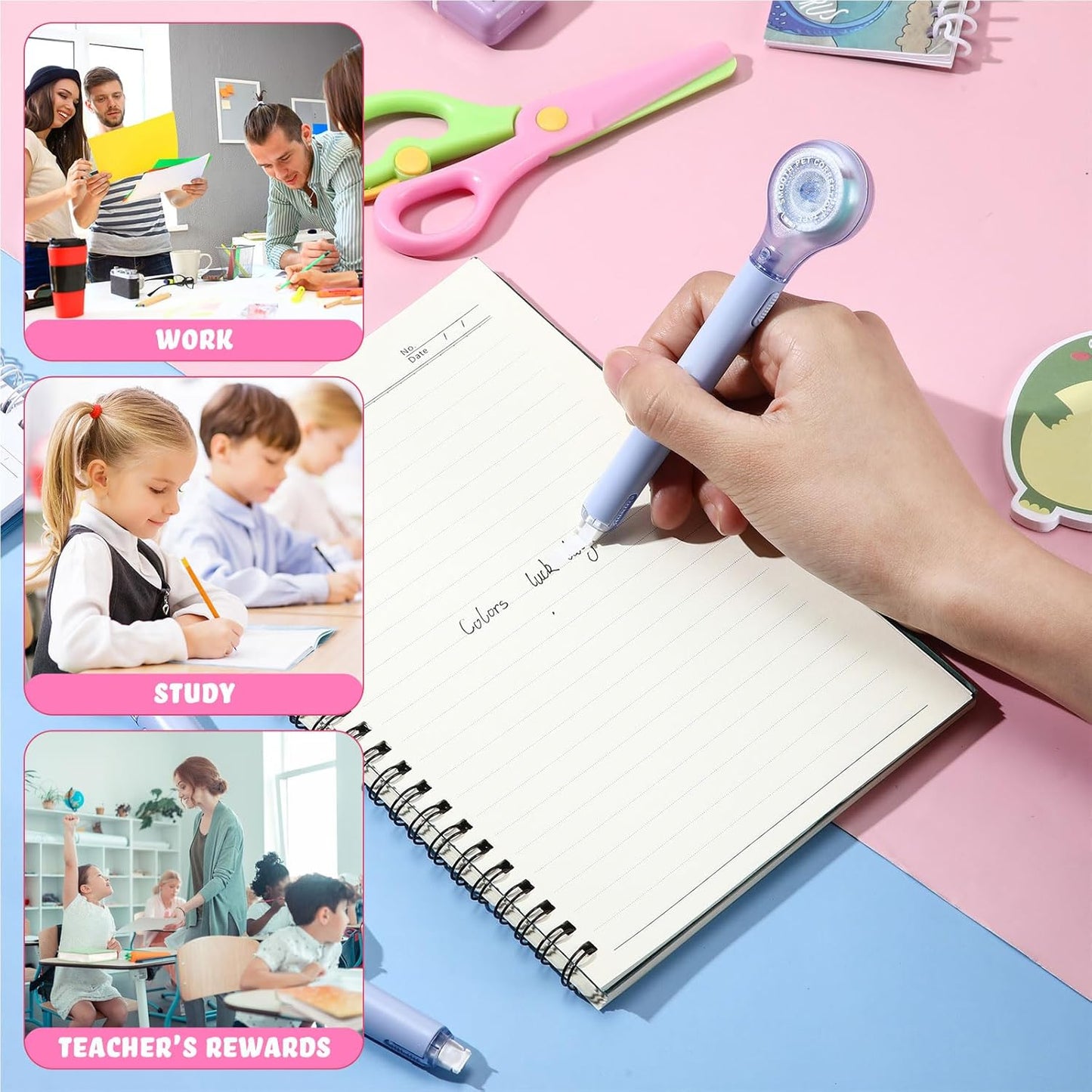 10 Pack Correction Tape Pen Correctional Ink Tape Push Pull Protective, Easy to Use Applicator for School Office Supplies, 0.2 x 236 Inch(Blue Color)