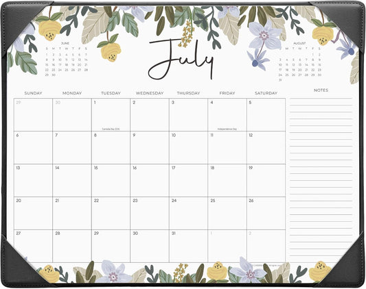 Cabbrix Desk Calendar 2025-2026 with Desktop Mat, Floral Desk Pad Calendar 15 x 12 Inch Runs From July 2025 to December 2026, Desk Blotter Calendar for Home School and Office (Black)