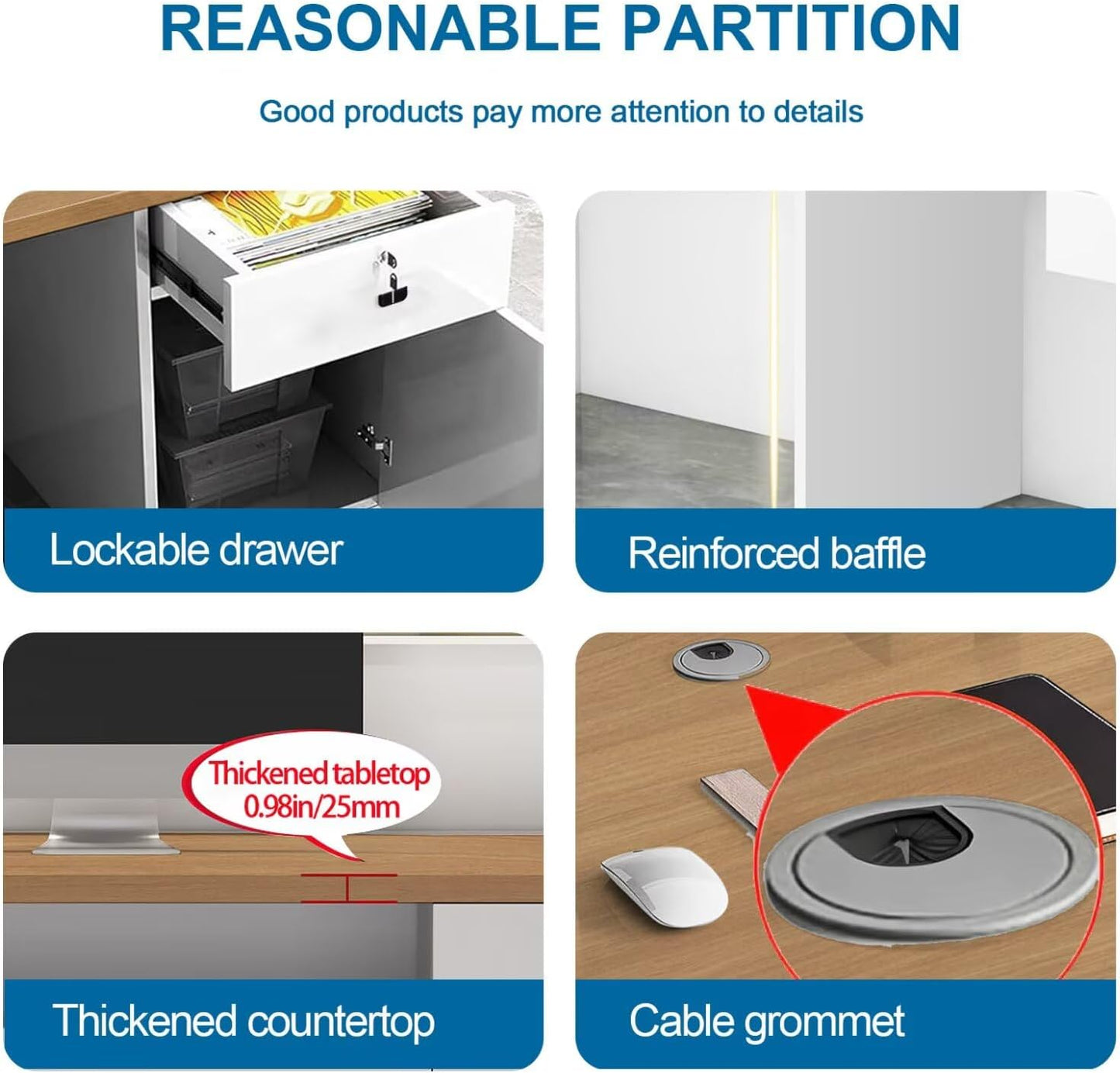Reception Desk with Counter Modern Front Office Desk Large Reception Room Tables Checkout Counter Reception Table for Retail Lobby Beauty Salons White 79inch/200cm