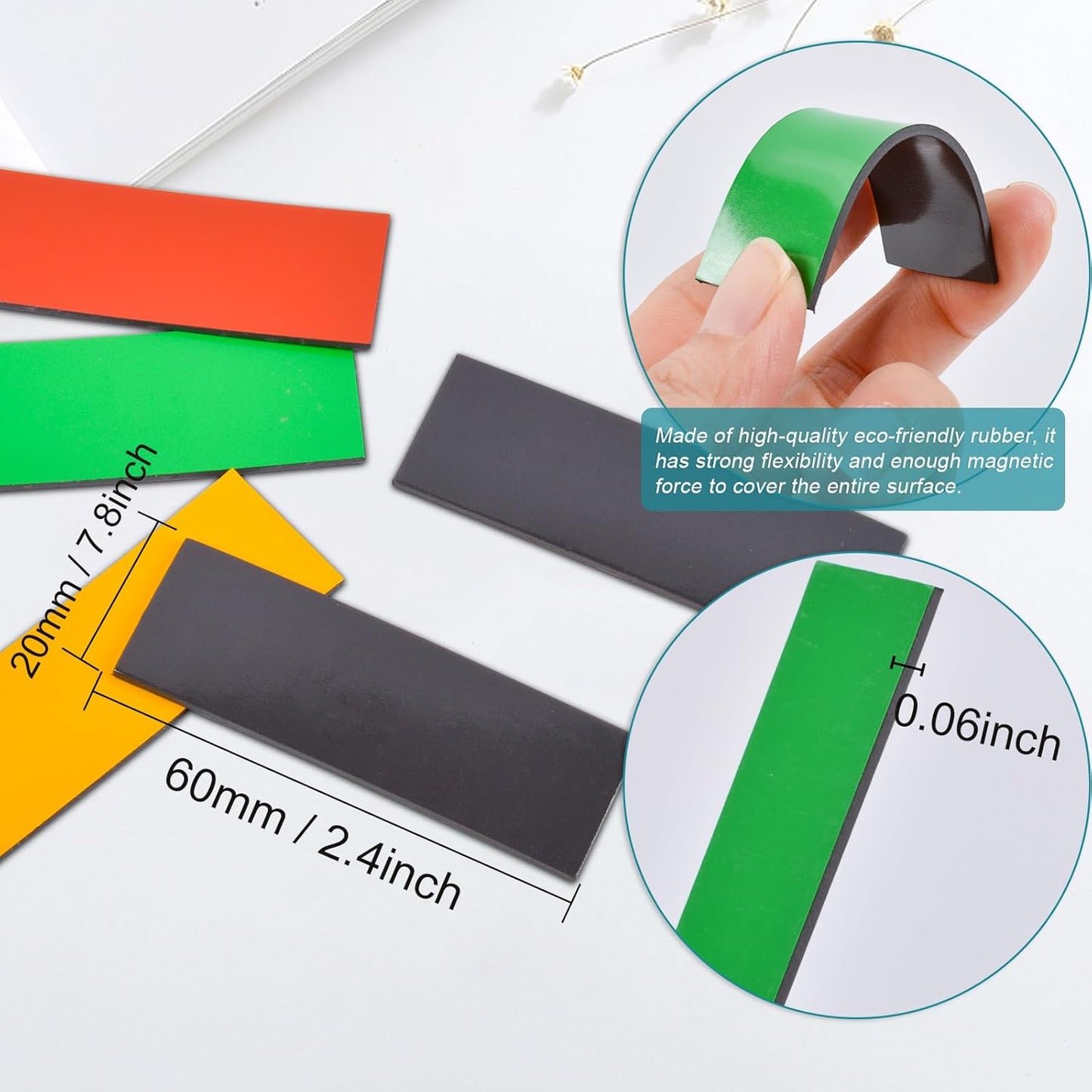 50 Pack Dry Erase Magnetic Labels 5 Colors Reusable Write On Magnets Sticker, Magnetic Blank Writable Erasable Cards Name Tags for White Board, Garage, Classroom, Home, Office, 2.4'' x 0.8''