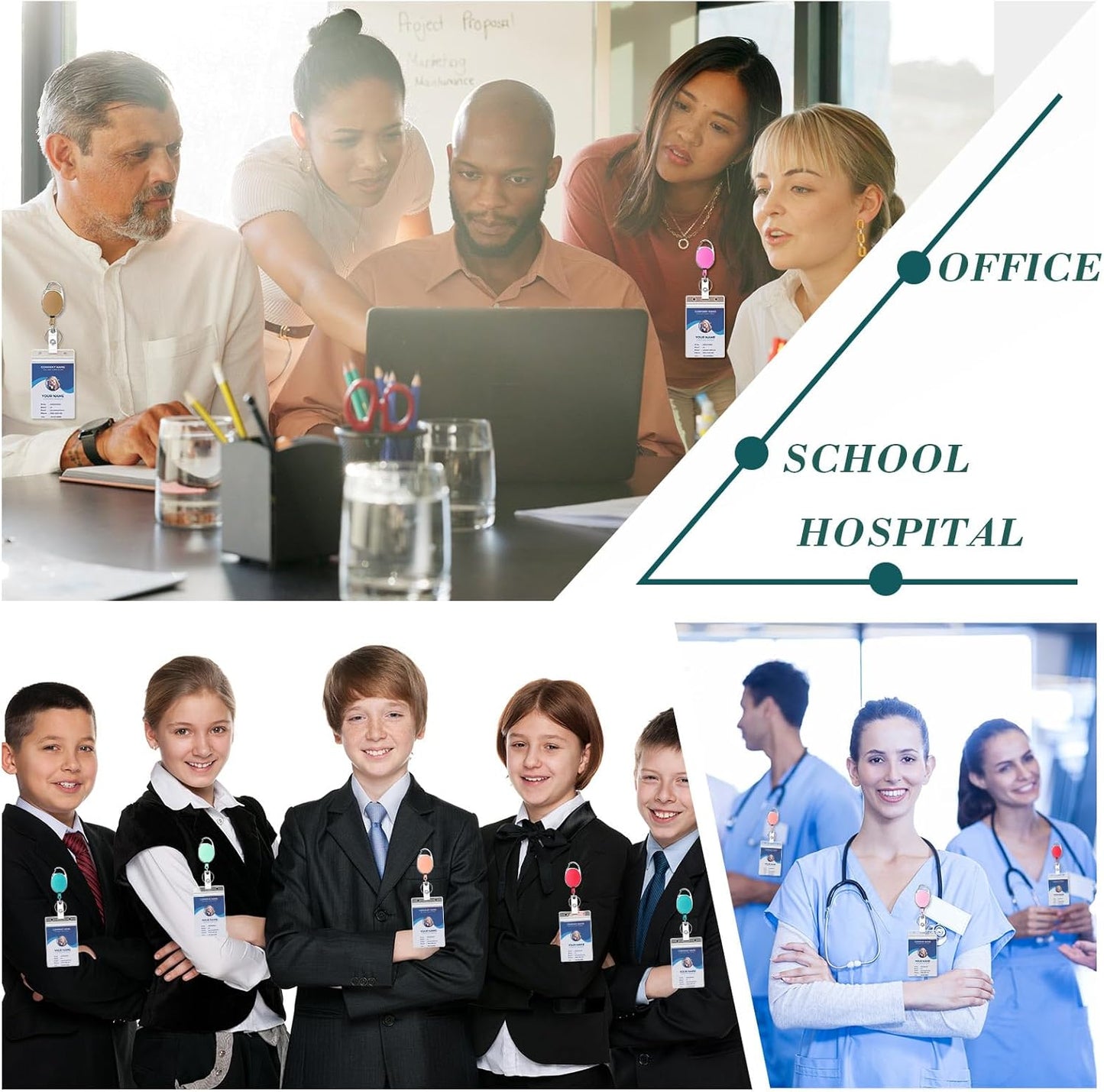 Laumoi 60 Pack Heavy Duty Retractable Badge Holder Reel with Belt Clip Keyring and Waterproof Vertical ID Card Holders for ID Name Card Keychain Badge (Colorful)