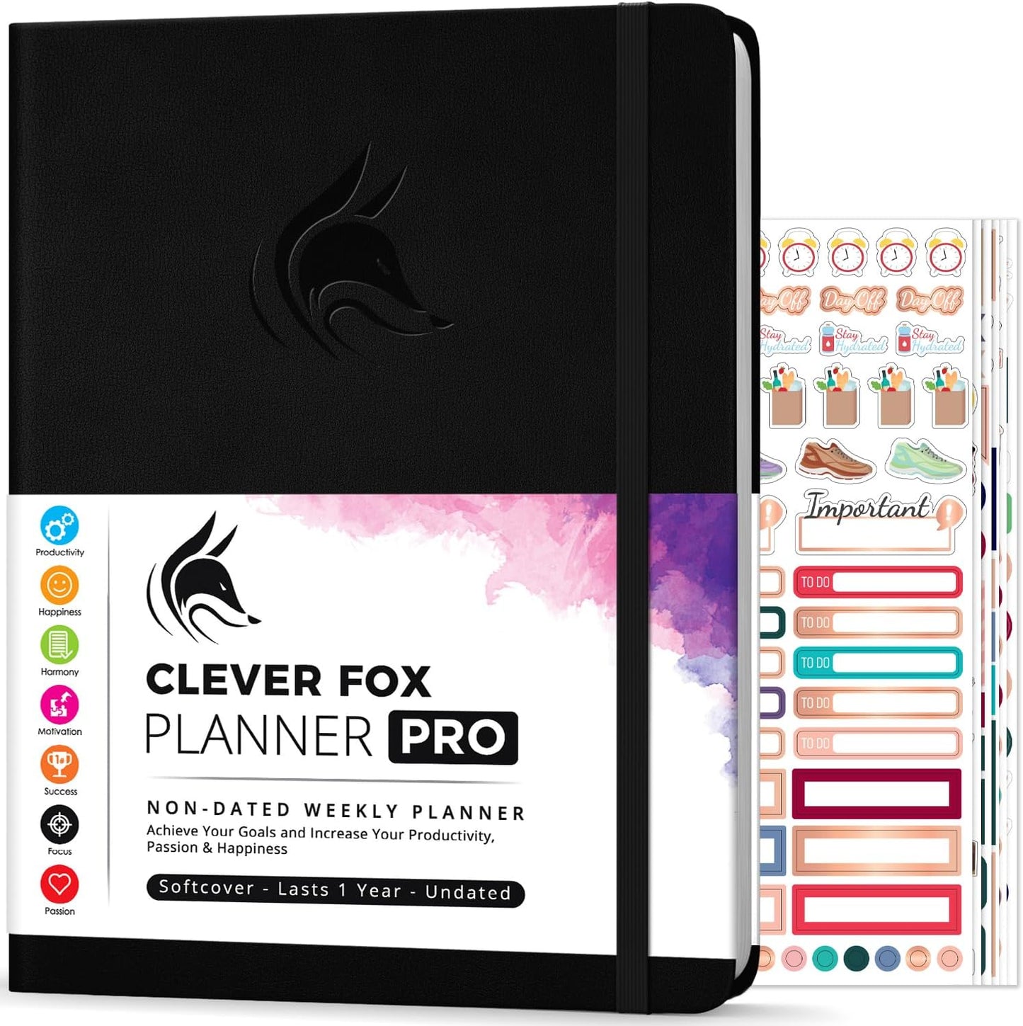 Clever Fox Planner PRO – Weekly & Monthly Life Planner to Increase Productivity, Time Management and Hit Your Goals, 8.5x11″ (Black)
