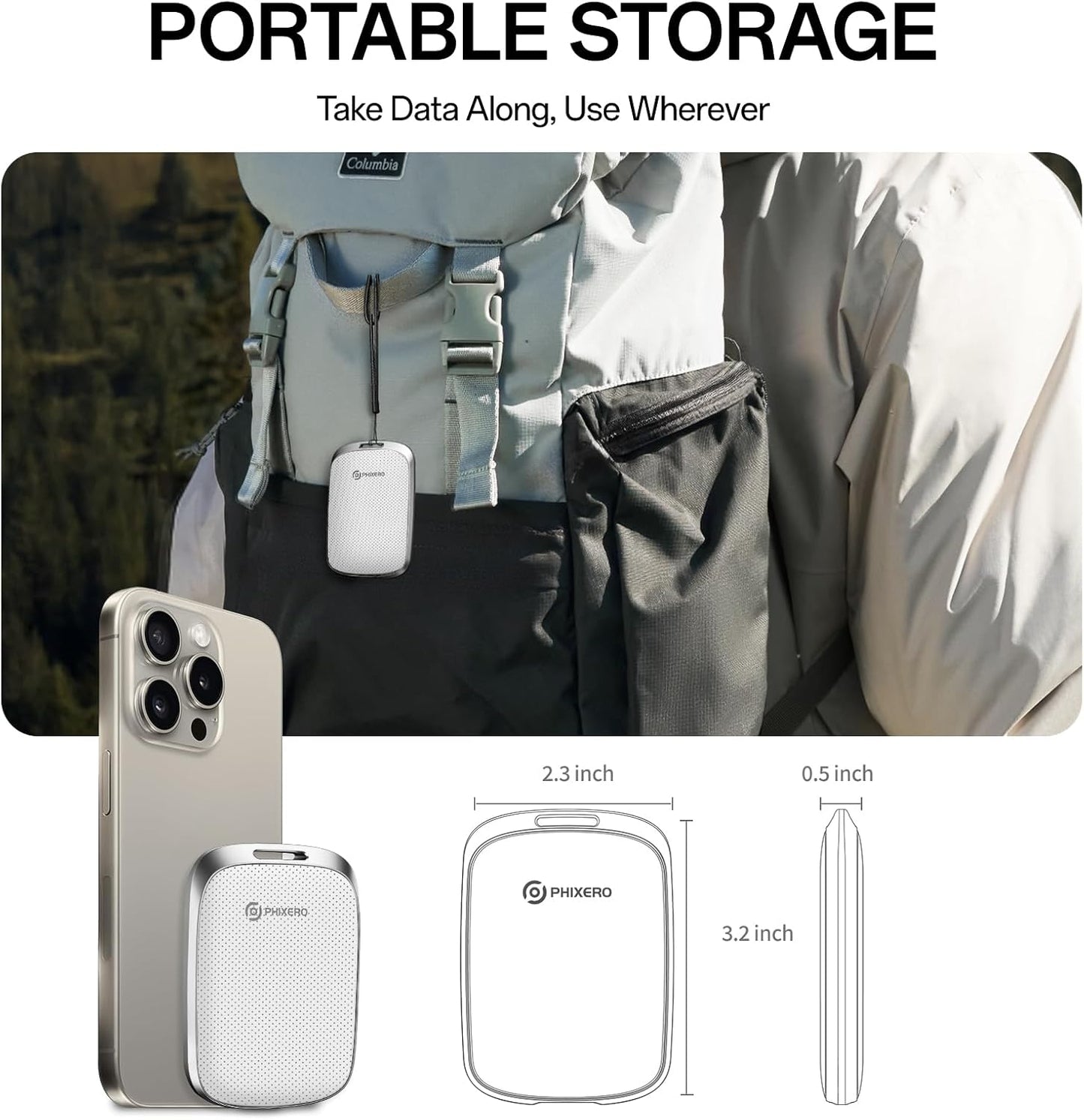 PHIXERO P5PLUS Portable SSD 1TB Up to 550MB/s, USB 3.2 Gen 2 External Solid State Drive，USB C to C&A for Smartphone，Tablet，PC，Labtop (White)