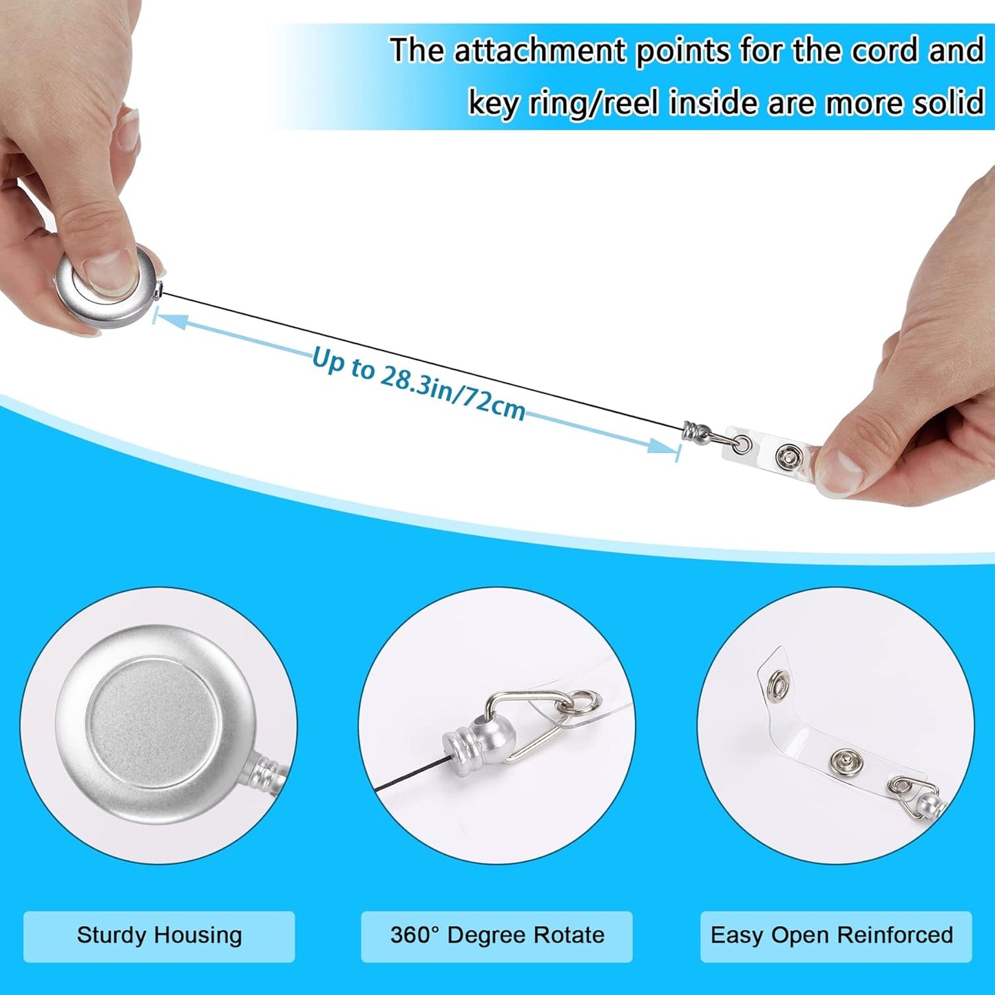 JANYUN 50 Pcs Retractable Badge Reel Clips Holder for Hanging ID Card Name Key Chain (Silver)