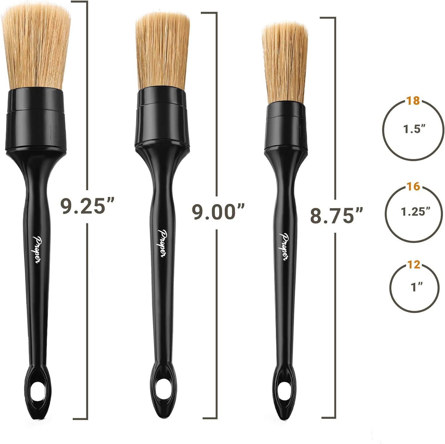 Premium Car Detailing Brush Set - Professional 3 Pack Kit Detail Brushes with Soft Boars Hair Bristles for Auto Interior & Exterior - for Cleaning Leather Seats, Air Vents, Wheels & Emblems