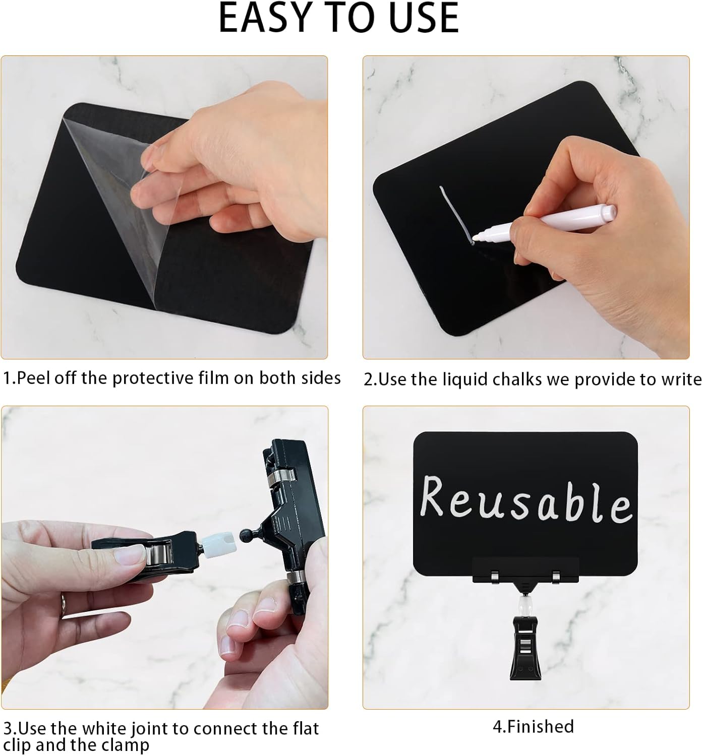 8 Pack Rotating Clip Pop Swivel Sign Rotatable Holding Clamp Sign Holder, Plastic Merchandise Sign Display Clip Holder with 2 Chalk Markers for Food, Store Signs Displays, black