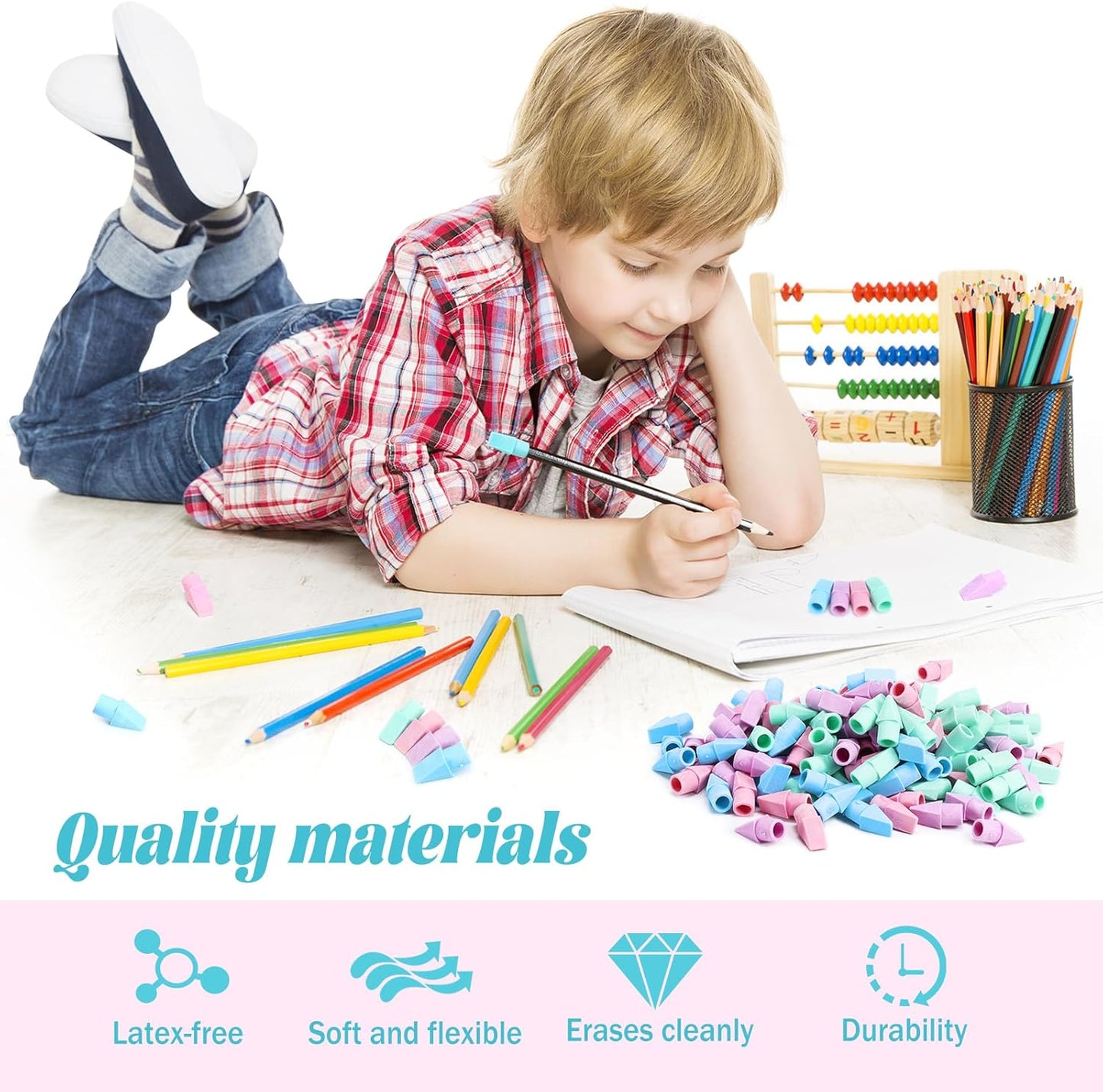 PRALB 400PCS Pencil Top Eraser Bulk Caps for Pencils,Chisel Shape Erasers Toppers for Party Favors Games Prizes, Pencil Top Erasers Cap for Home School Classroom Office Cool Color Series