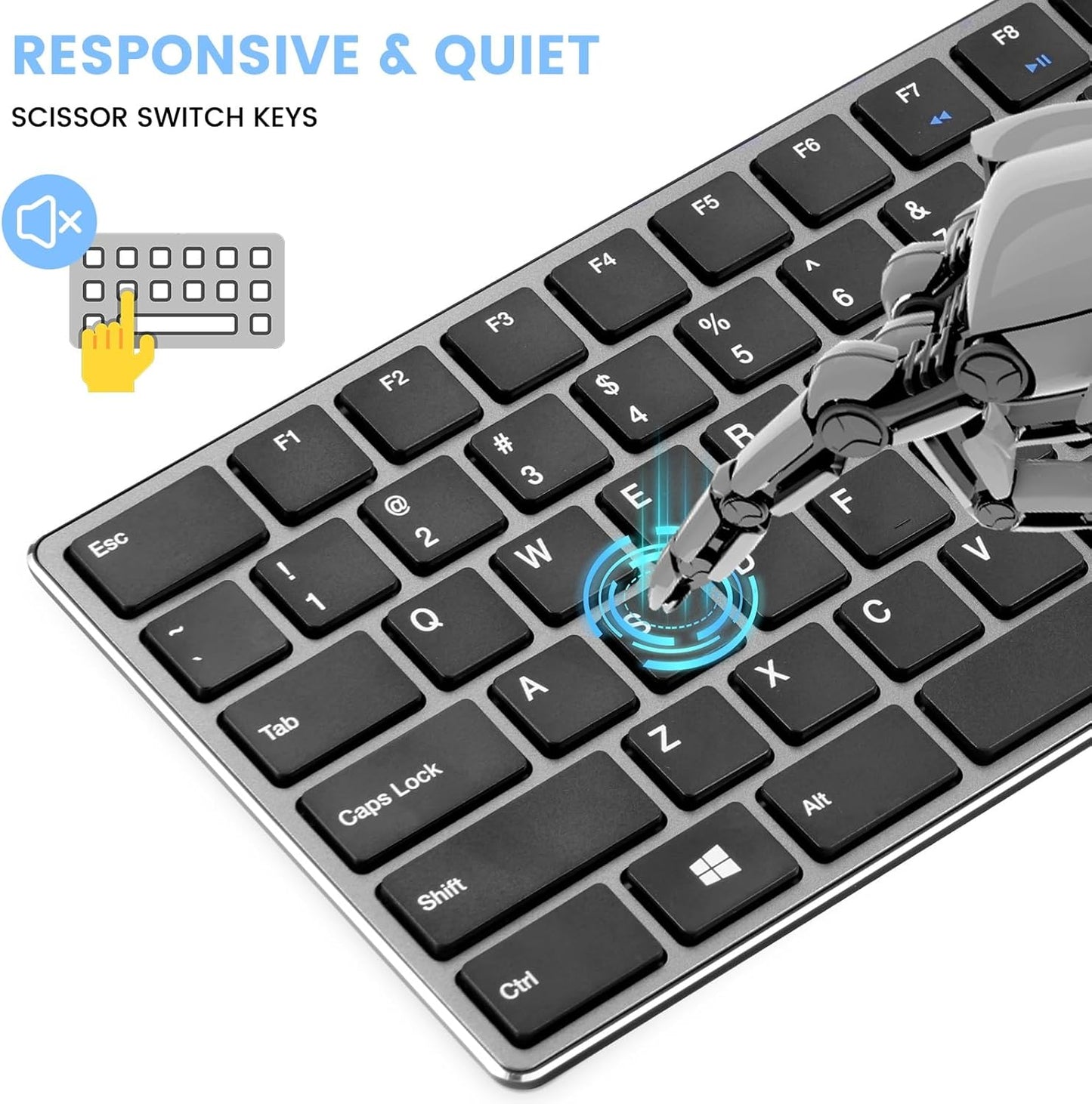 K01R Wireless Keyboard, 2.4G Slim and Compact Wireless Keyboard with Numeric Keypad, Long Battery Life, Lag-Free for PC Laptop Computer Windows, Space Grey