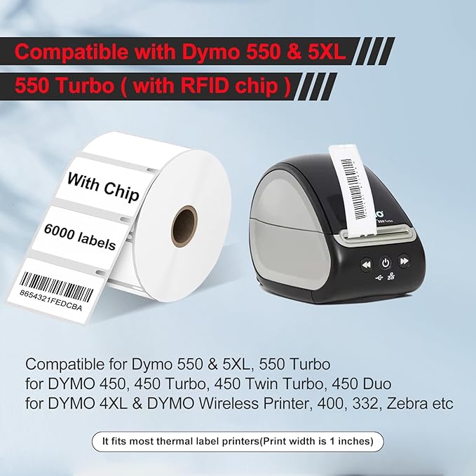 RGiNK for DYMO 550 Labels (30334 with RFID Chip) Multipurpose Barcode Labels (2-1/4" x 1-1/4"), Perforated, Compatible with DYMO Labelwriter 450 4XL 550&5XL 550 Turbo Printers [6 Rolls, 6000 Tags]