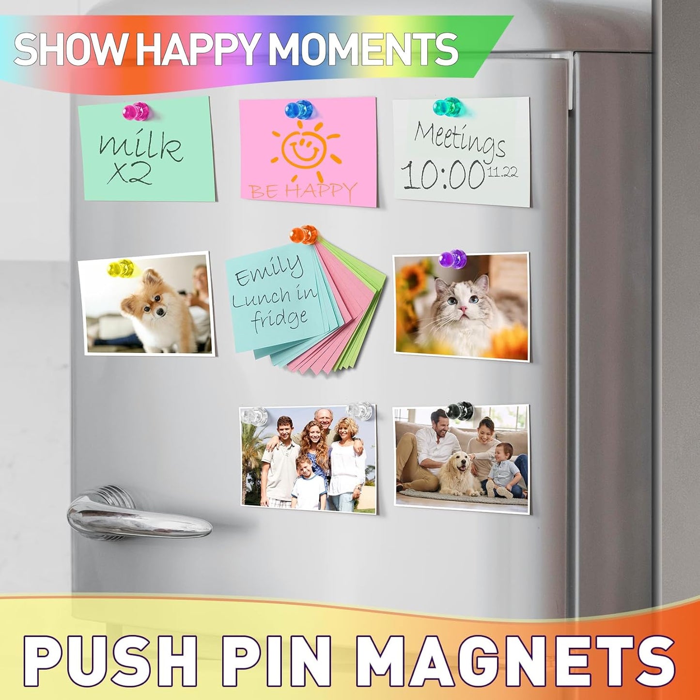 VNDUEEY 96PCS Strong Fridge Magnets, Colorful Magnetic Push Pins for Bulletin Board, Dry Erase Magnets Refrigerator Magnet, Small Strong Magnets for Whiteboard, Kitchen, School, Office, Map (8 Colors)