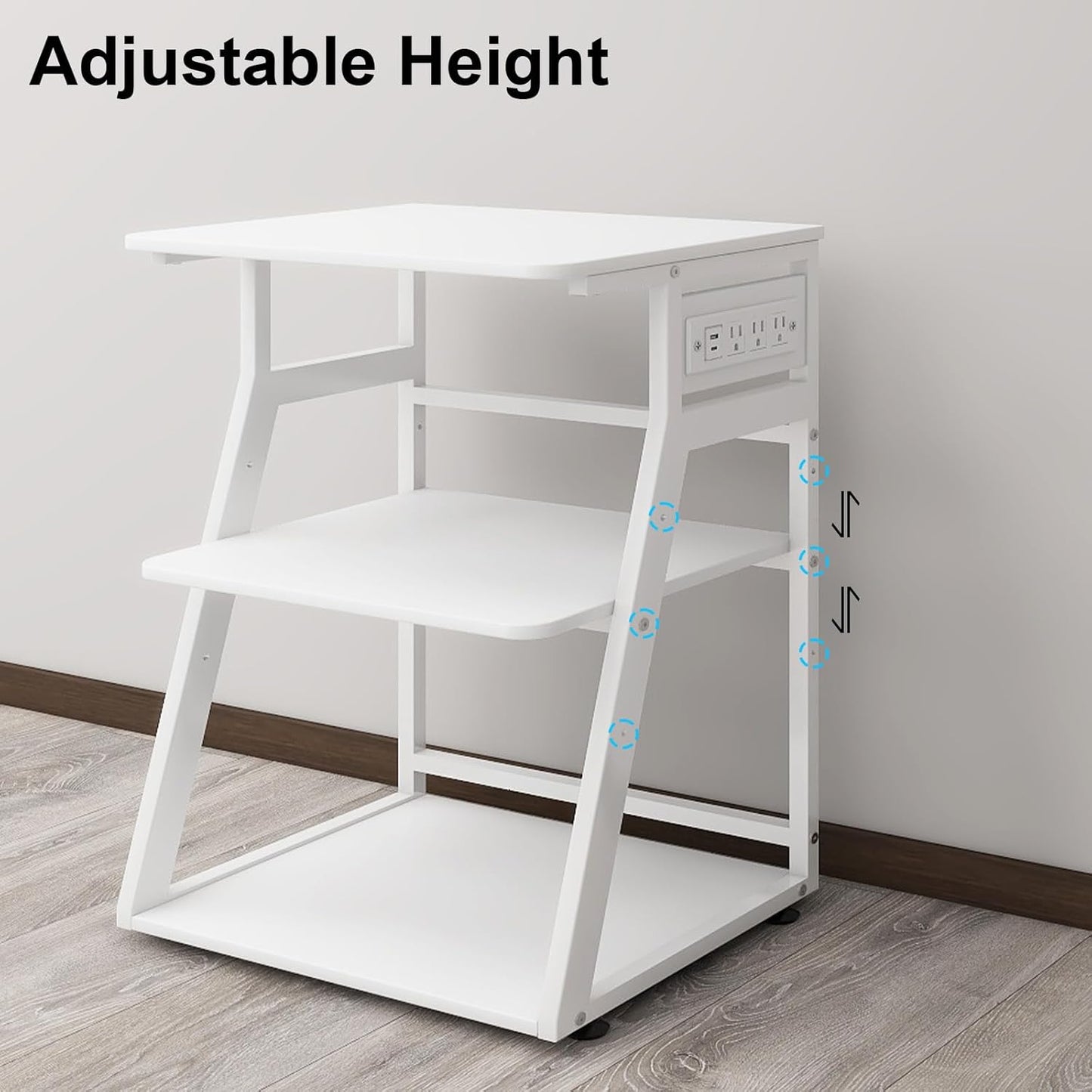 Natwind 23.6"x19.7" Large Printer Stand,3 Tier Printer Table with Charging Station, Rolling Cart with Adjustable Storage Shelf for Home Office Organization, Stand for Heat Press,3D Printer (White)