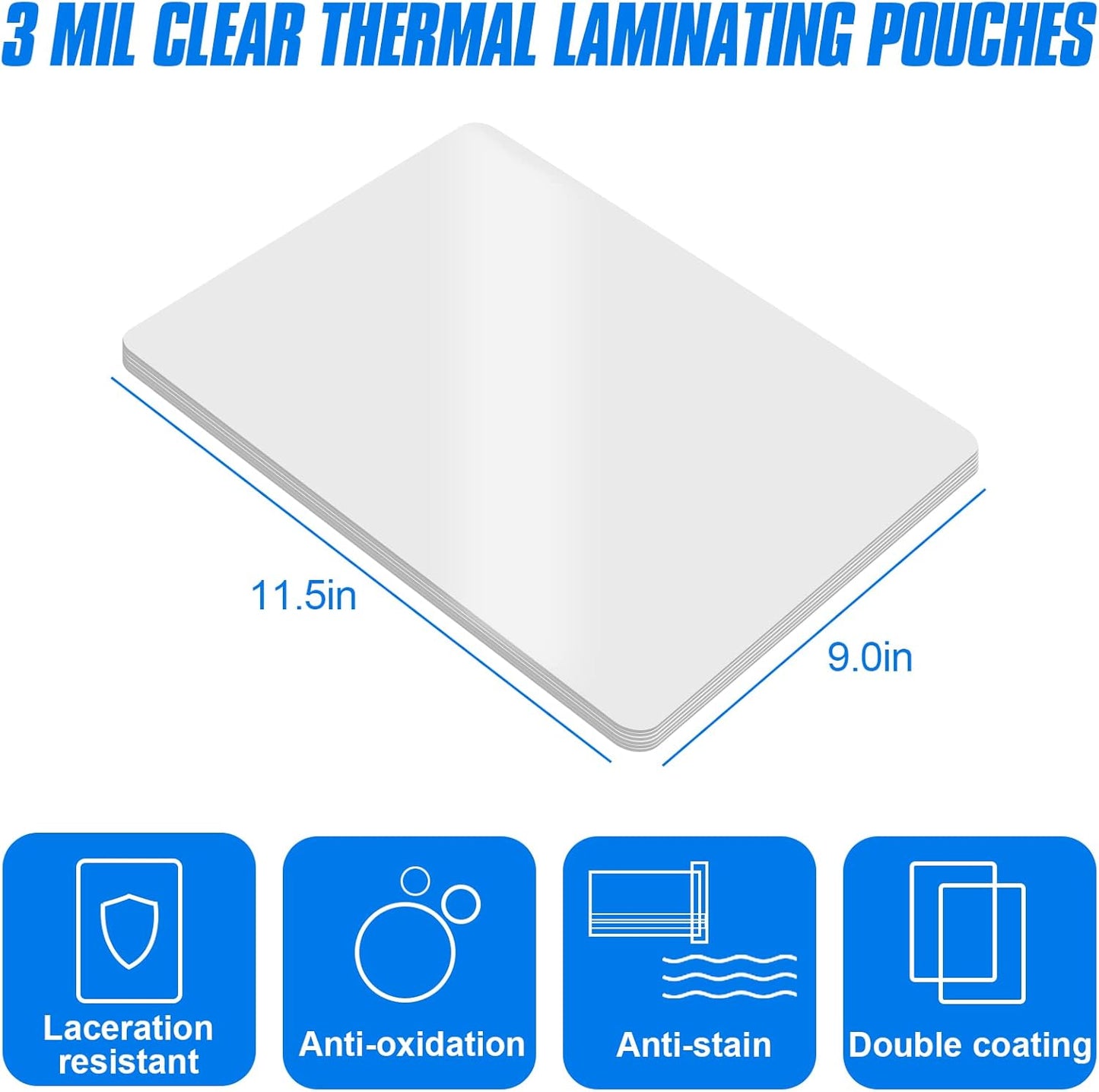 HERKKA 200 Pack Laminating Sheets, Holds 8.5 x 11 Inch Sheets, 3 Mil Clear Thermal Laminating Pouches 9 x 11.5 Inch Lamination Sheet Paper for Laminator, Round Corner Letter Size