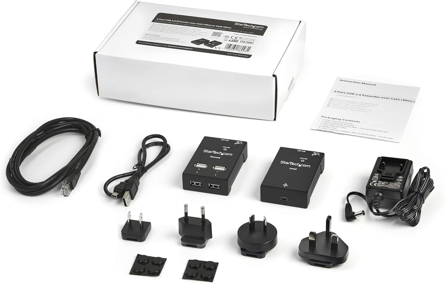 StarTech.com 4-Port USB 2.0 Extender - 130ft (40m) USB Over Cat5/Cat6 Extender - Compact USB 2.0 Over Ethernet Extender, TAA (USB2004EXTV)