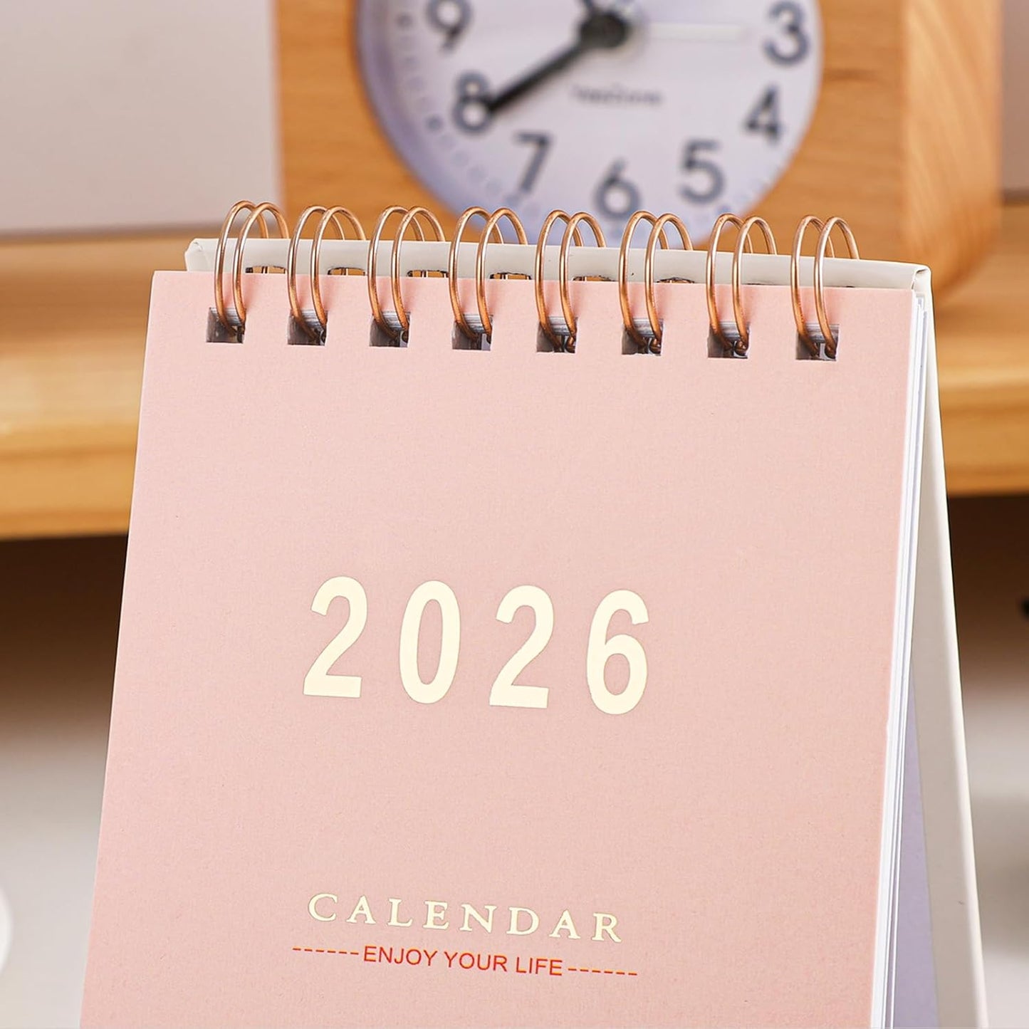 Mini Desk Calendar 2025-2026 - Runs From July 2025 until Dec 2026 Monthy Small Desktop Calendar 250 GSM Thick Paper Twin-Wire Binding for Home or Office (Pink)