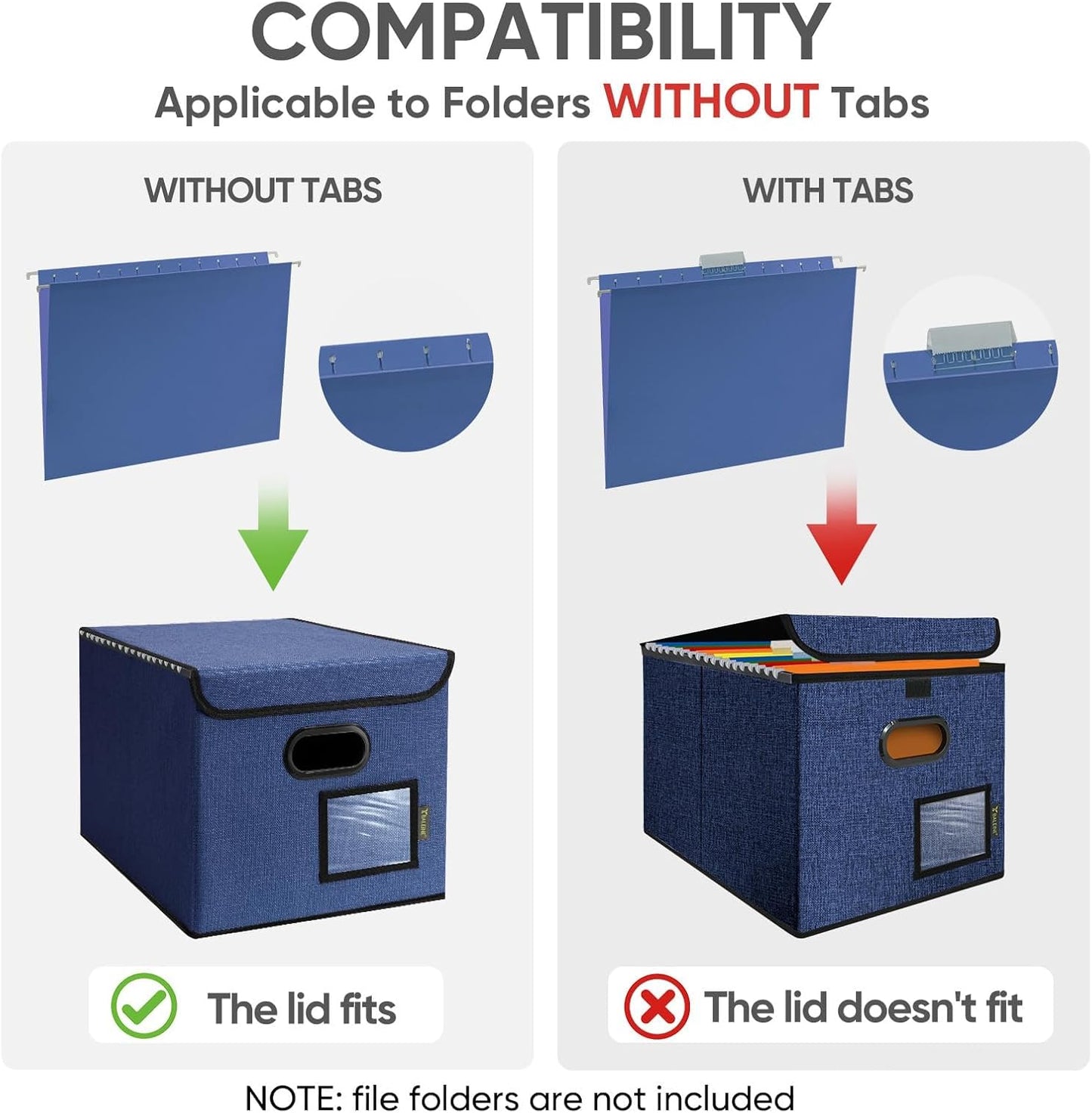 BALEINE File Organizer Box with Lid, Collapsible File Folder Organizer with Plastic Slide, Hanging File Folder Box for Office Document Storage (1 Pack, Blue)