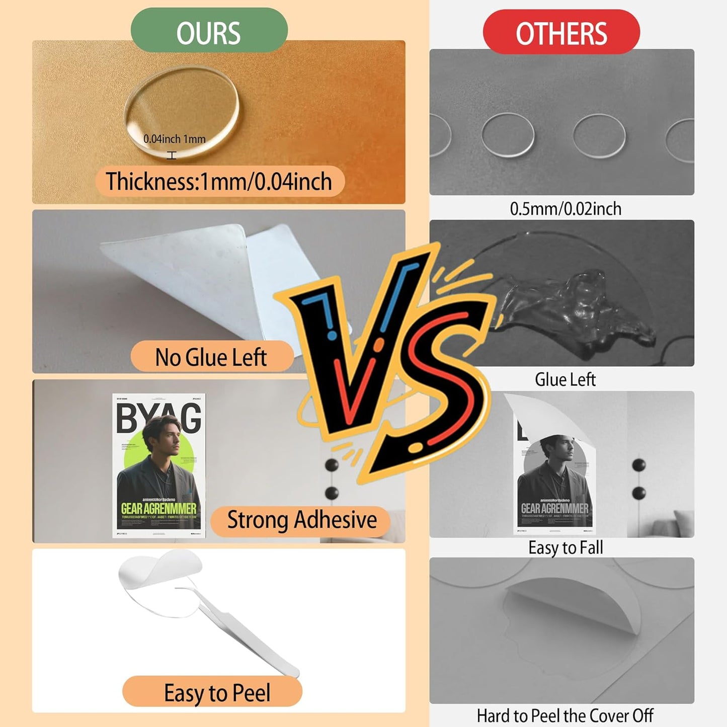 520PCS Double Sided Tape Removable Strong Adhesive Dots Heavy Duty Sticky Pads Putty No Traces Clear Sticky Tack for Picture, Poster, Art Craft, Decoration, Party Office Supplies