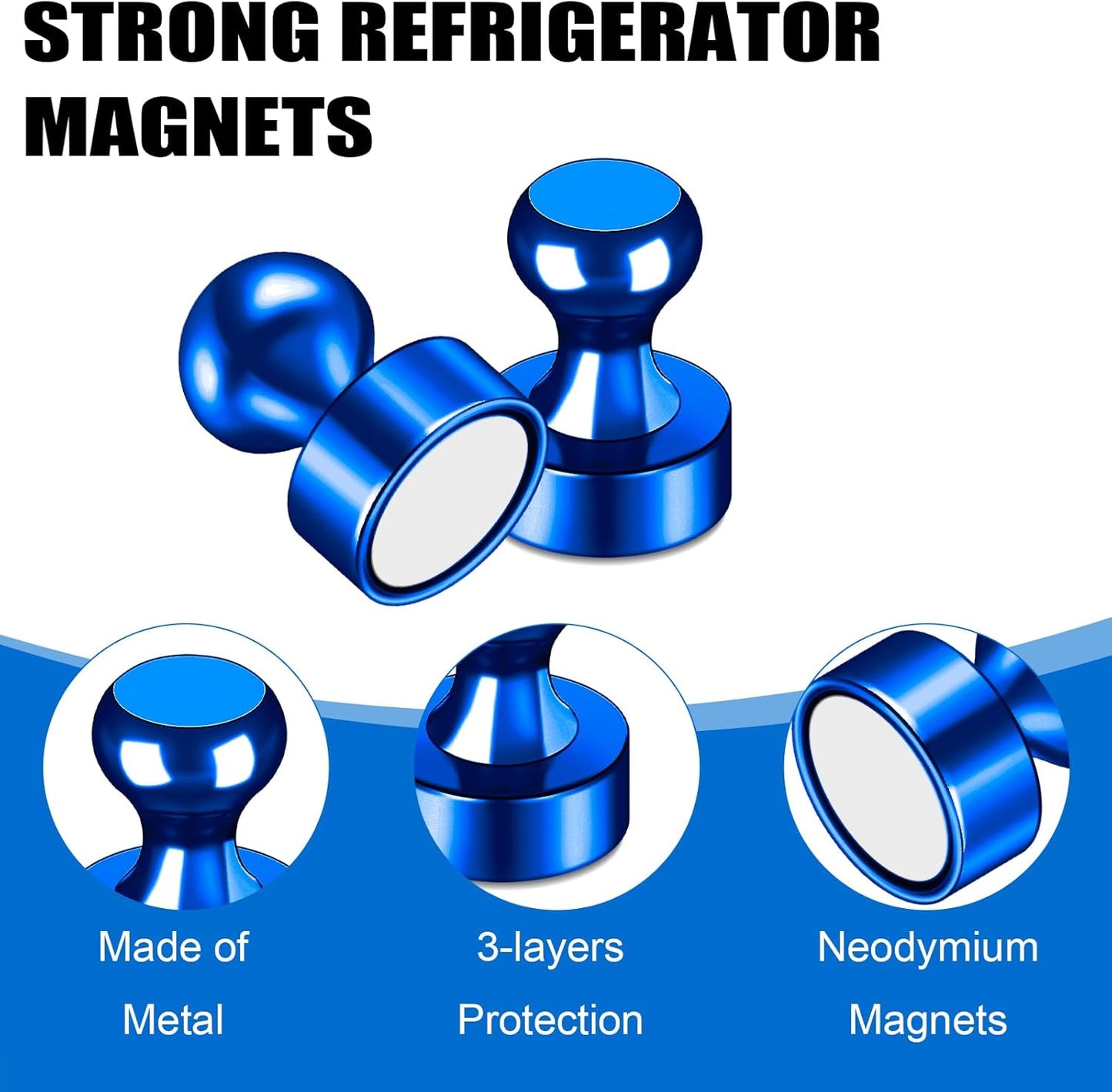 LOVIMAG 20 Pack Blue Refrigerator Magnets, Strong Neodymium Magnets for Whiteboard, Kitchen, Office, Map, Home Decorative