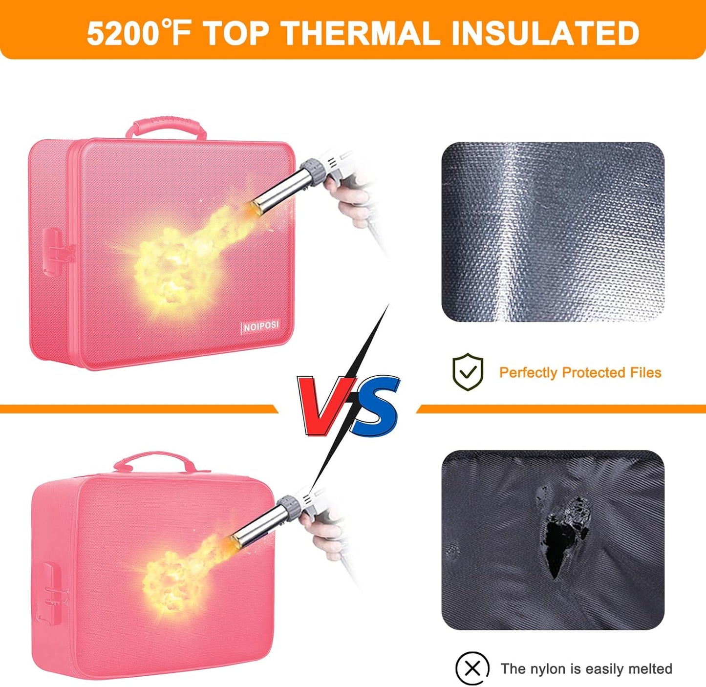 Document Organizer with 5200℉ Heat Insulated, 16.1"x11.4"x4.3" Waterproof and Fireproof Document Box with Lock, Home Strong Fireproof Safe Storage Box for Legal Size Documents and File，Pink