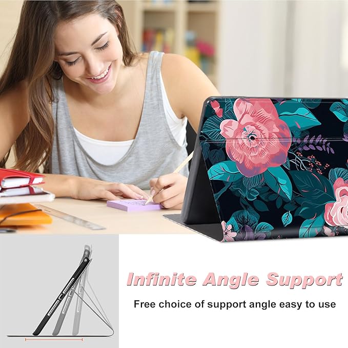 for All-New Kindle Fire 7 Tablet Case (12th Gen, 2022 Release),Slim Lightweight Smart Shell Stand Cover with Auto Wake/Sleep for Amazon Fire 7 Kids Tablet,Pink Flowers