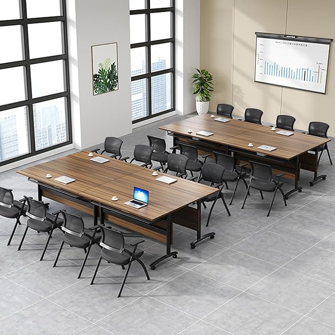 Folding Conference Table, Modern Large Conference Room Tables with Flip-Top Design, Foldable Conference Table Meeting Table with Wheels, Mobile Seminar Training Tables for Office Classroom (8, Walnut)