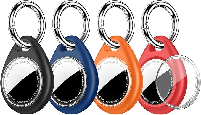 for AirTag Holder for Apple - 4 Pack for Air Tag Case, Waterproof Protective Cover with Secure Keychain Loop [Fit Tightly Design] [Hold Securely] GPS Tracker Accessories,Black/Orange/Blue/Red