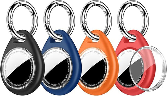 for AirTag Holder for Apple - 4 Pack for Air Tag Case, Waterproof Protective Cover with Secure Keychain Loop [Fit Tightly Design] [Hold Securely] GPS Tracker Accessories,Black/Orange/Blue/Red