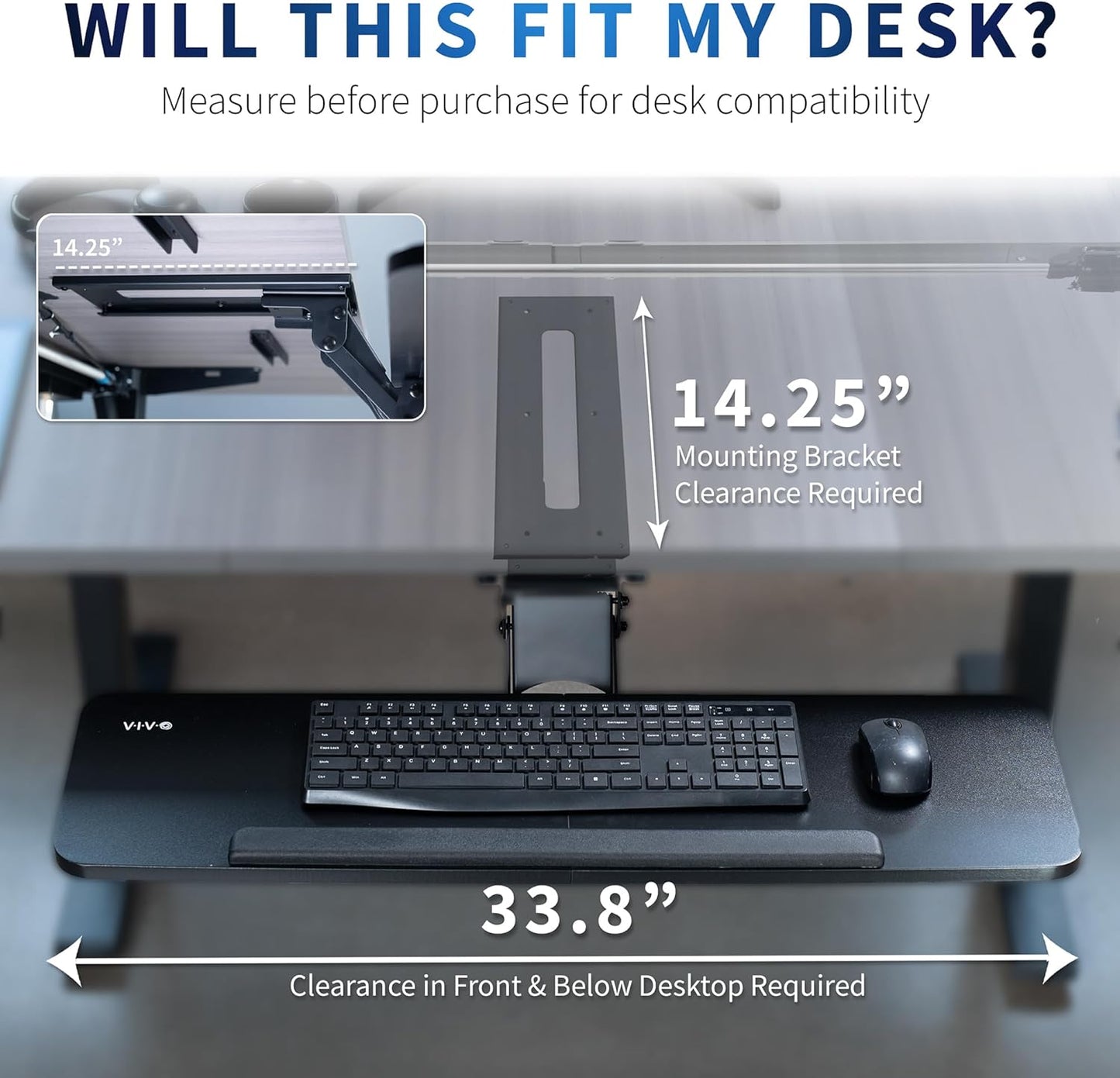 VIVO Adjustable Computer Keyboard and Mouse Platform Tray, 34 x 10 inch Ergonomic Under Table Desk Mount Drawer Underdesk Shelf, Black, MOUNT-KB36B