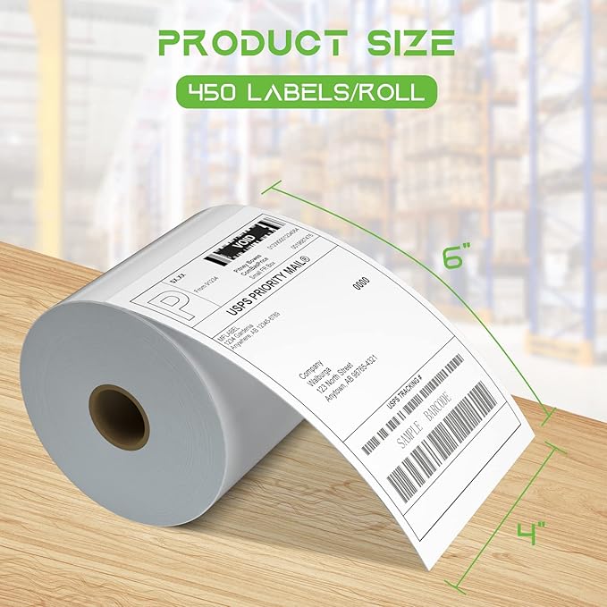 MFLABEL® 12 Rolls of 450 Labels 4x6 Direct Thermal Shipping Labels for Zebra 2844 ZP-450 ZP-500 ZP-505