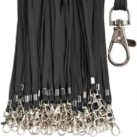 Black Lanyards 50 Pcs Bulk Lanyard for Id Badges Flat Lanyard with Badge Clip Swivel Hook (50, Black)