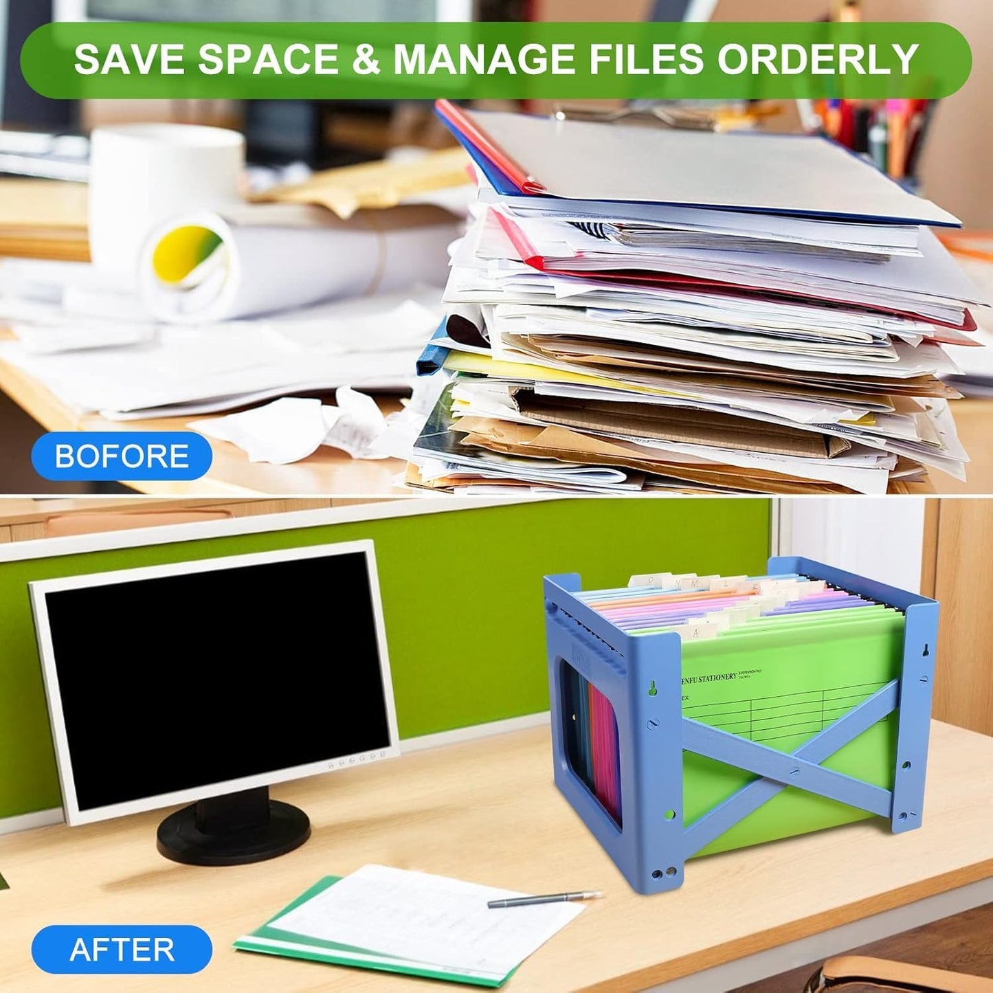 BOENFU 24 Pack Colored Hanging File Folders Letter Size Plastic File Folders with Adjustable Tabs, 2 Markers, Hanging Organizer File Folders for Efficient Filing