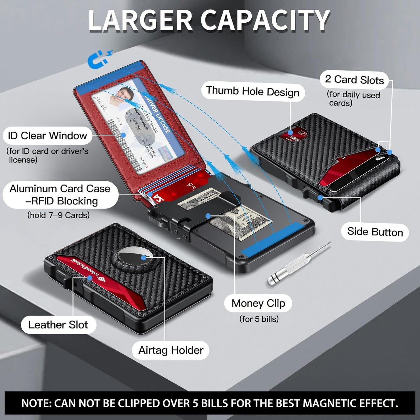 Airtag Wallet for Men, Mens Smart Wallet for Air Tag RFID Blocking, Minimalist Bifold Pop Up Aluminum Credit Card Case Holder 12+ Cards with ID Window, Gift for Men, No Airtag Included, Carbon Red
