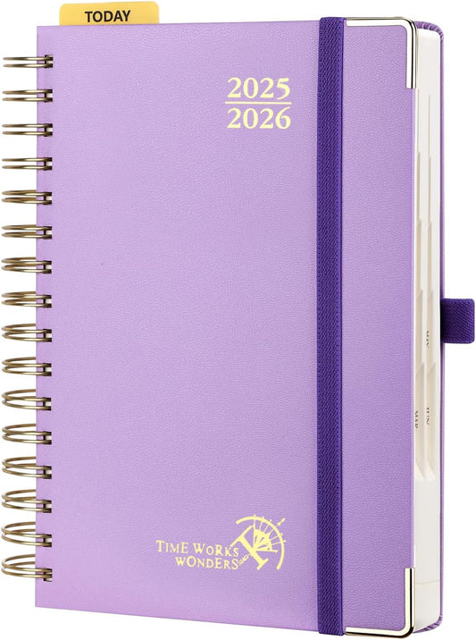 POPRUN Academic Daily Planner 2025-2026 One Page A Day - [5.75" x 8.5"- Spiral Hard Cover], Appointment Book (July 2025 - June 2026) with Monthly Calendar - Violet