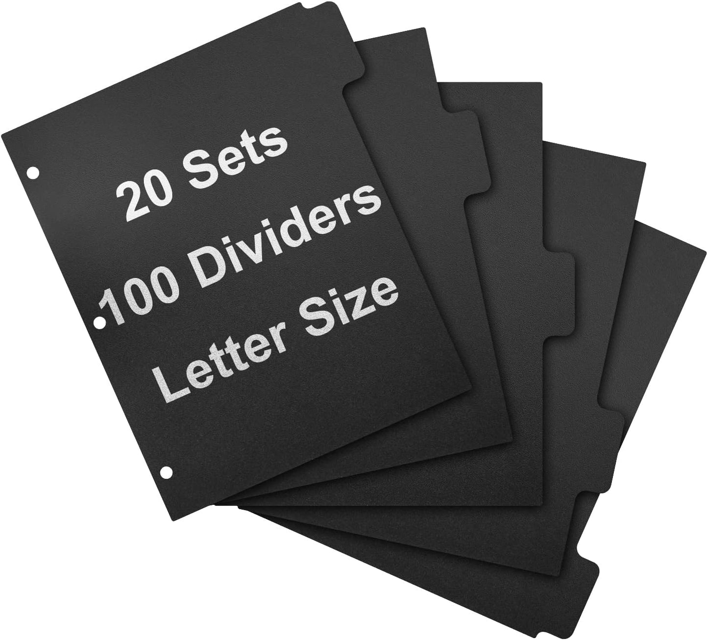 3 Ring Binder Dividers with 5-Tabs for Letter Size, 1/5 Cut, 3-Hole Punched, Write & Erase Plastic Binder Dividers Extra Durable Section Index Dividers for Binders, Pack of 20 Sets, 100 Dividers Total