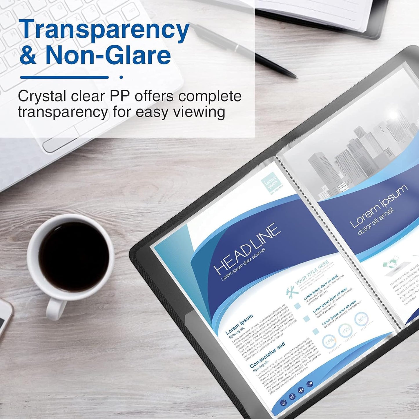 Sooez 30-Pocket Binder with Plastic Sleeves 8.5x11 (Black), Heavy Duty Art Portfolio Folder with Clear Sheet Protectors, Display 60 Pages, Presentation Book for Artwork, Document Organizer Binder