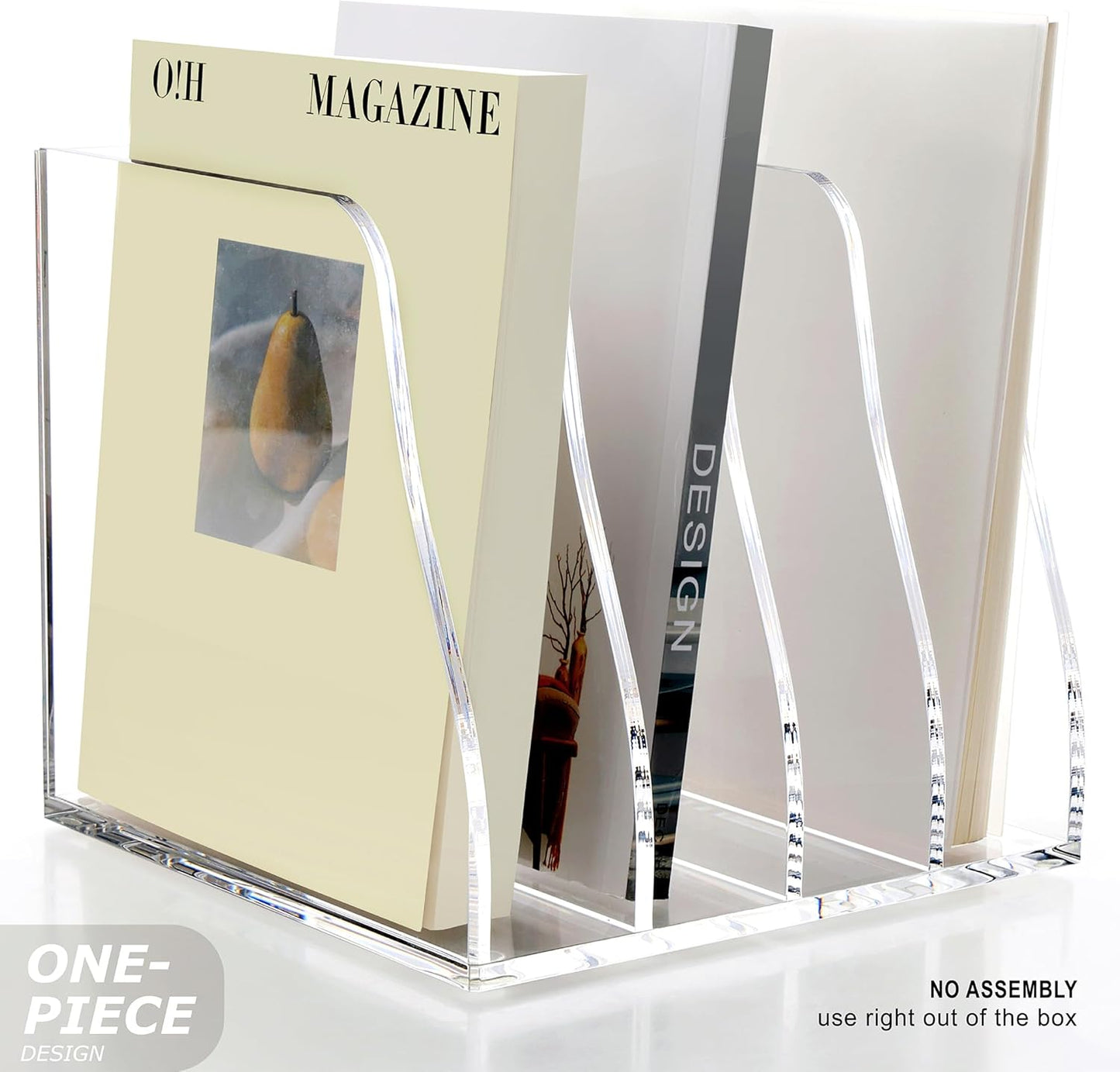 SANRUI Acrylic Desk File Organizer, 4 Vertical Compartments Clear Magazine File Holder Workspace Sorters, Folder Rack for Office Accessories Organization Storage