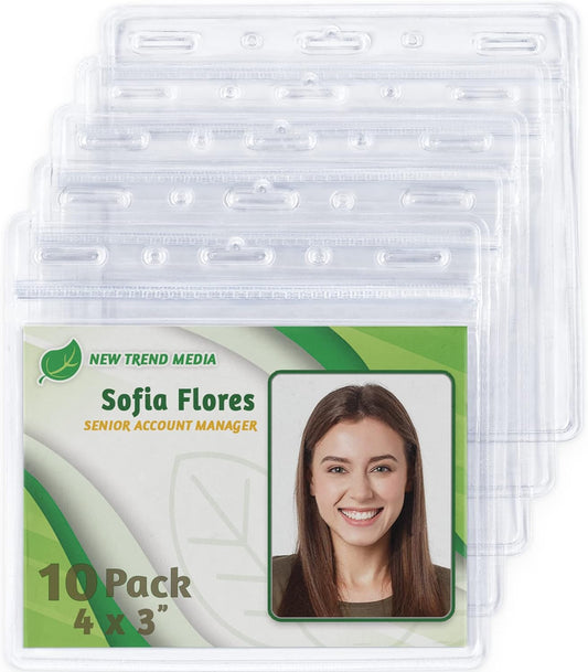 EcoEarth Horizontal Card Protector with Soft Edge (Large 4x3, 10 Pack) Clear Plastic Pouch for ID Name Badge Holders, Conference Nametag Sleeves, No Zipper for Quick and Easy Loading of Card Inserts
